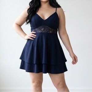 Elegant Navy Blue Lace Dress